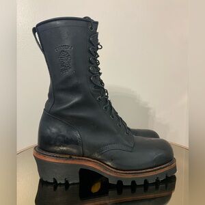 Chippewa Steel Toe Logger Men's Black Lace Up Vibram Sole Boots Size 10D
